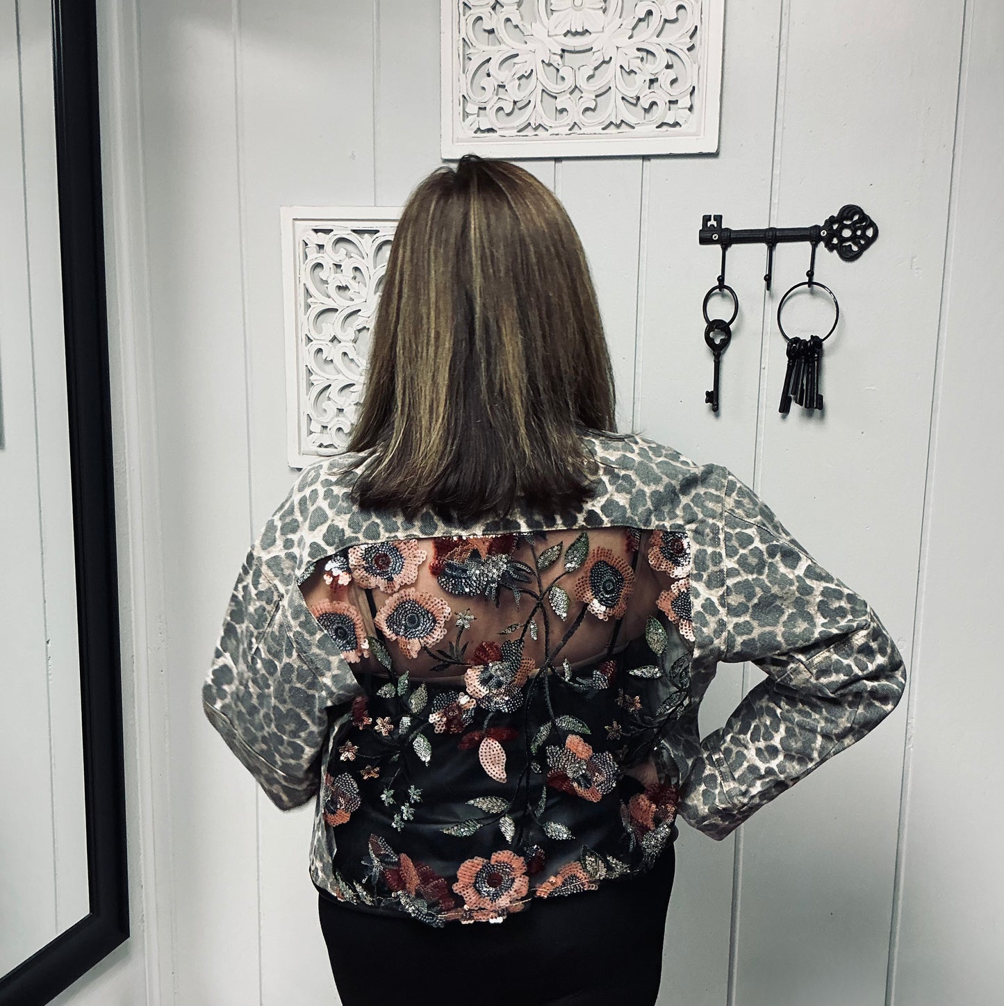 Leopard Denim Jacket with Back Contrast