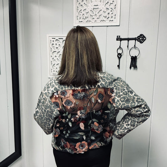Leopard Denim Jacket with Back Contrast