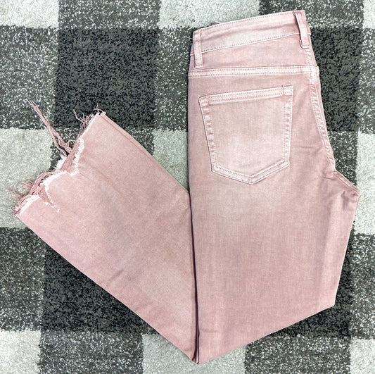 Vervet High Rise Distressed Hem Crop Flare in Coral