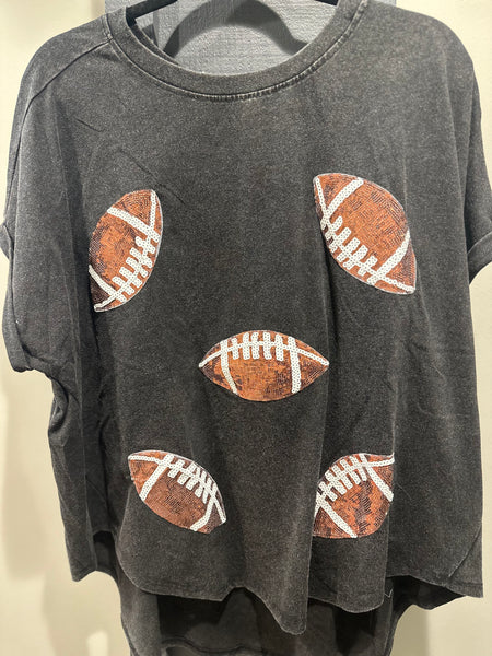 Football Sequin Embroidery Vintage Washed Top