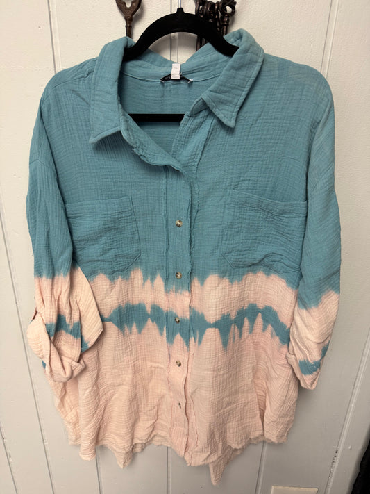 Three Quarter Sleeve Tie Dye Woven Top