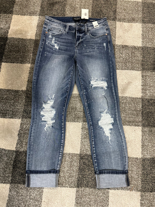 Judy Blue Mid-Rise Boyfriend Destroyed Bleach Splatter