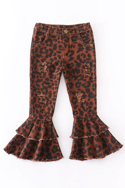 Girls Leopard Double Layered Denim Jeans