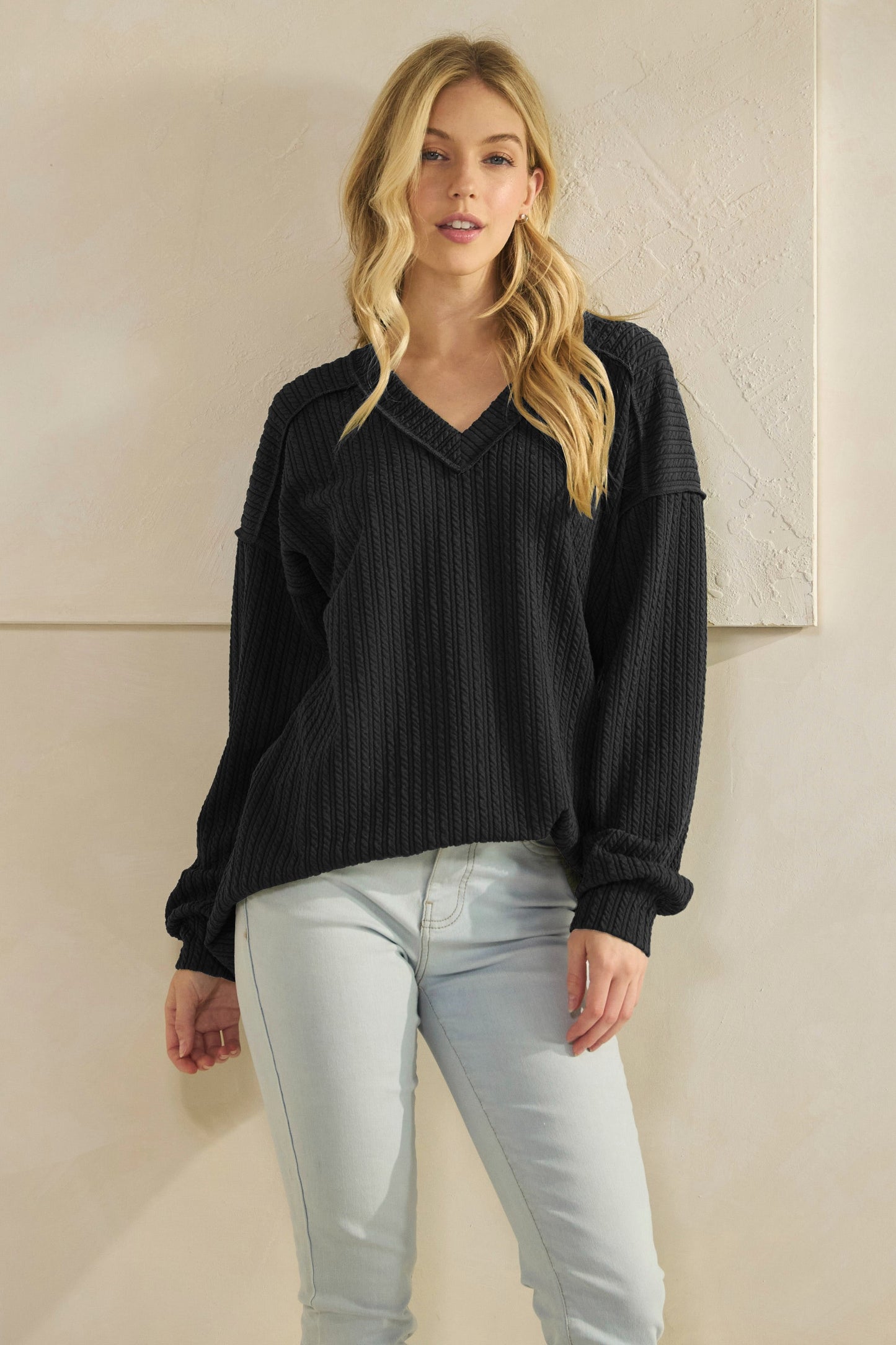 Long Puff Sleeve Solid Top