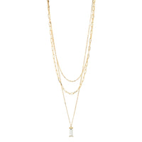 Gold Chain and Crystal 3 Layered 16" - 18" Necklace