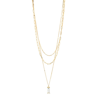 Gold Chain and Crystal 3 Layered 16" - 18" Necklace