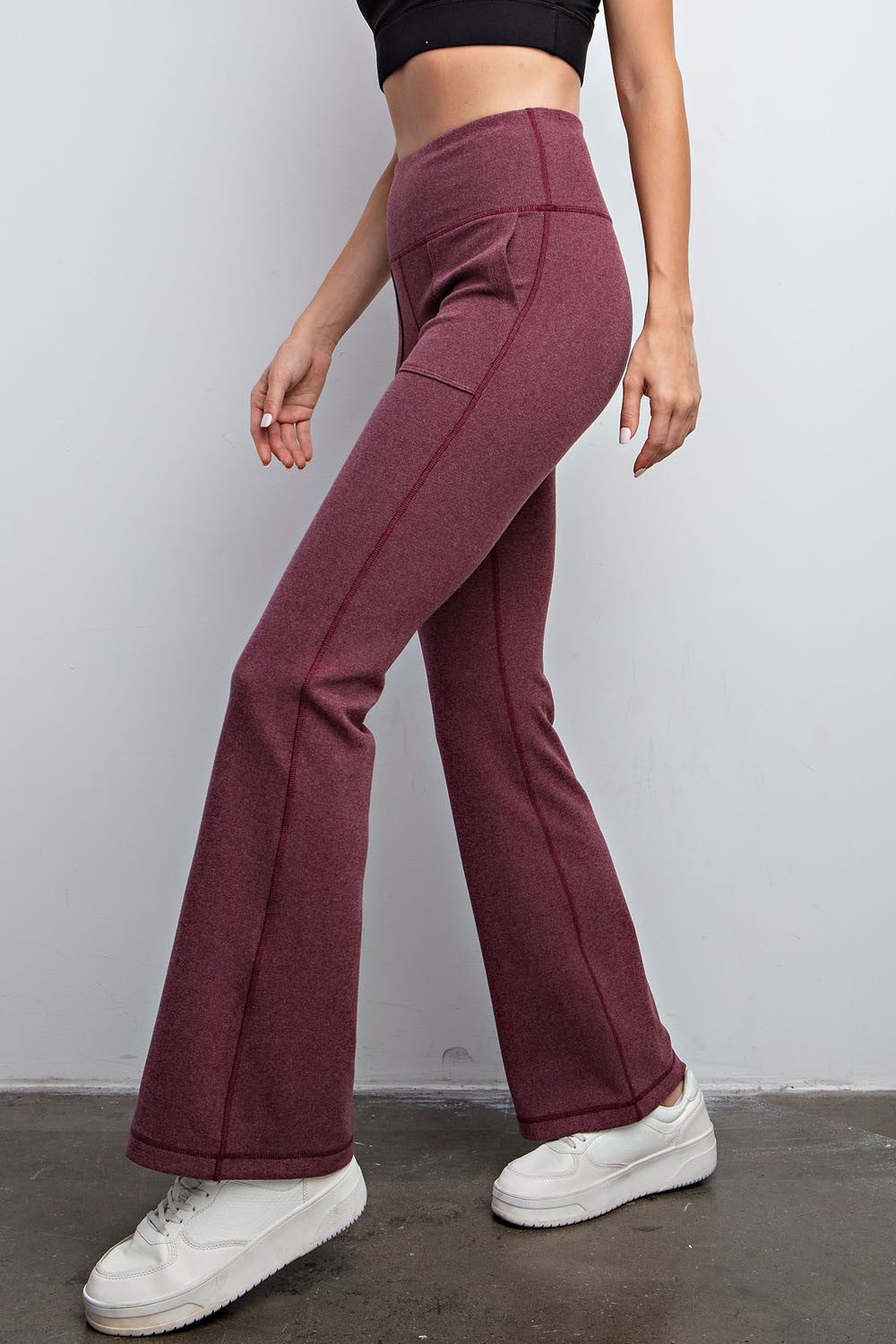 Rib Brushed High-Rise Bell Bottom Pants