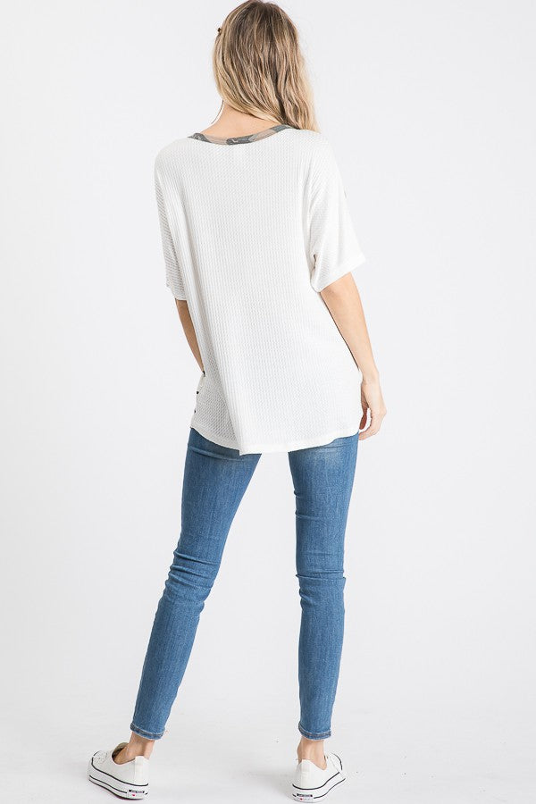 Camo Color Block Off Shoulder Top