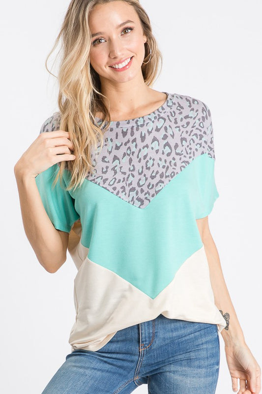 Animal Chevron Color Block Top