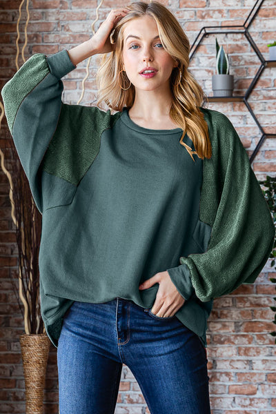 Solid Lace Contrast Long Sleeve Top