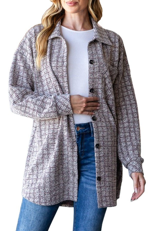 Tweed Button Down Shacket With Pockets