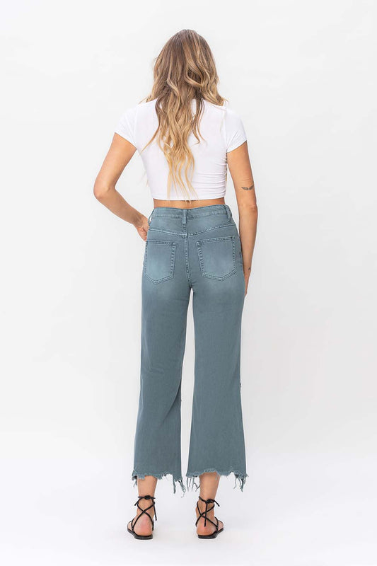 Vervet 90's Vintage Super High Rise Crop Flare in Mallard Green
