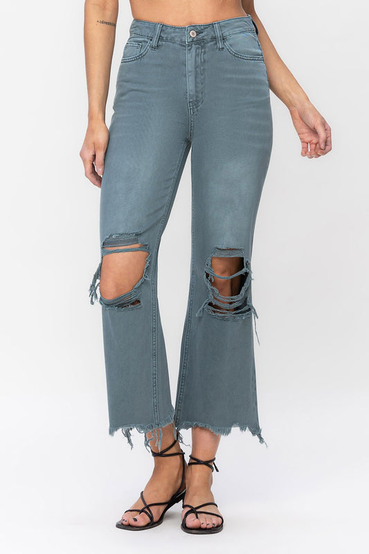 Vervet 90's Vintage Super High Rise Crop Flare in Mallard Green