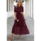 Cut Out Waist Ruffle Hem Puff Sleeves Fit Dress