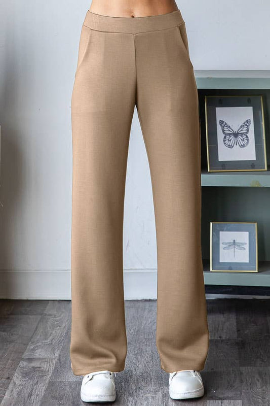 Solid Elastic Waist Pants with Pockets