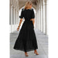 Cut Out Waist Ruffle Hem Puff Sleeves Fit Dress