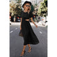 Solid Round Neck Cutout Waist A Line Midi Dress