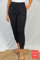 High-Waisted Solid Black Knit Joggers (Curvy)
