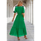 Cut Out Waist Ruffle Hem Puff Sleeves Fit Dress