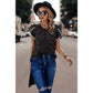 Round Neck Polka Dot Print Petal Sleeve Blouse