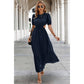 Cut Out Waist Ruffle Hem Puff Sleeves Fit Dress