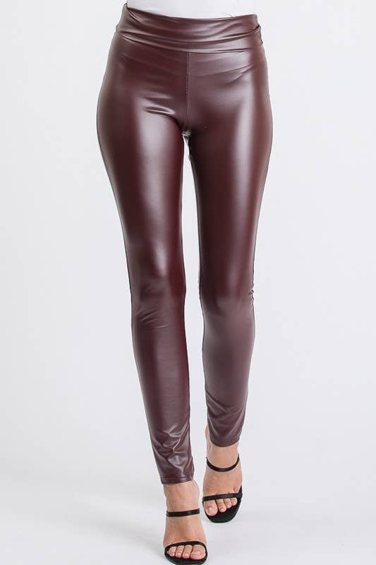 Faux Leather Slim Fit Leggings in Burgundy