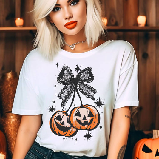 Halloween Pumpkin Cherries JackOLantern Vintage Graphic Tee