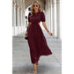 Cut Out Waist Ruffle Hem Puff Sleeves Fit Dress