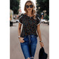 Round Neck Polka Dot Print Petal Sleeve Blouse