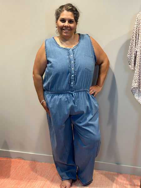 Washed Chambray Jumpsuit (Curvy)