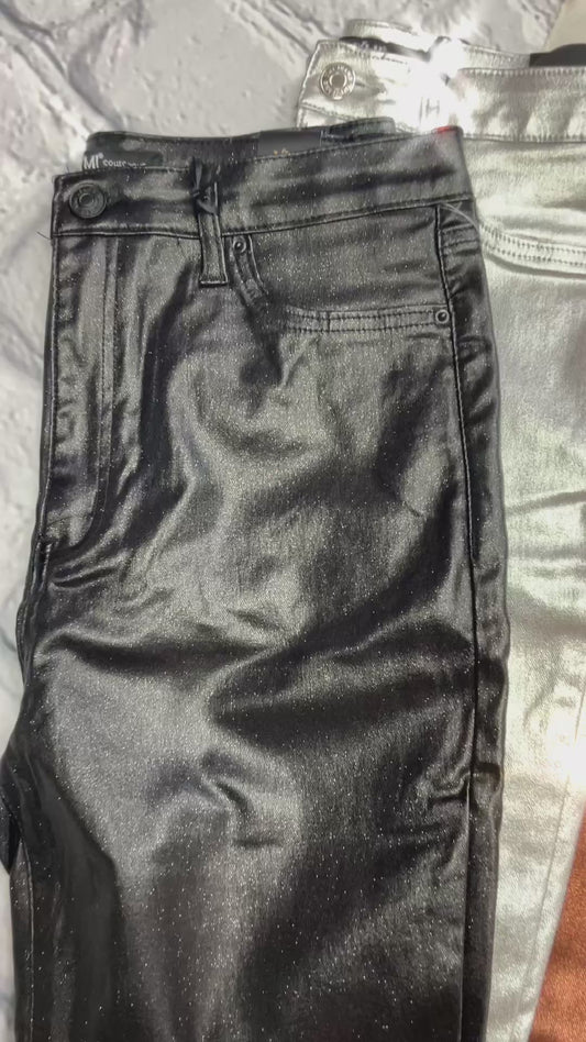 YMI Metallic Skinny Jean in Black - (Curvy)