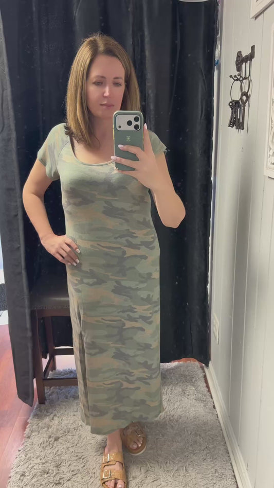 Camo Print Maxi Dress with Side Slit