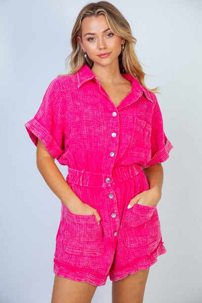 Washed Romper with Pockets