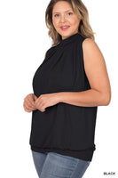 High Neck Pleated Sleeveless Top with Waistband
