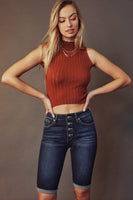 KanCan High Rise Button Down Cuffed Bermuda
