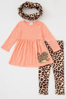 Coral Leopard Turkey 3 Pc. Scarf Set
