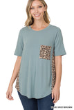 Contrast Side Panel Leopard Pocket Top
