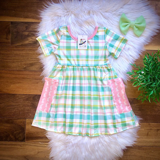 Easter Bunnies & Plaid Pocket Dress
