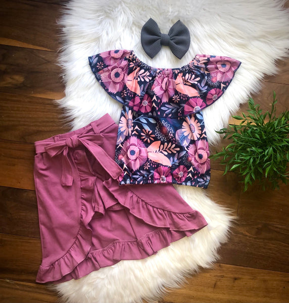 Purple Tropical Open Front Skirt Set
