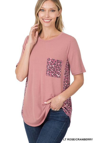 Contrast Side Panel Leopard Pocket Top