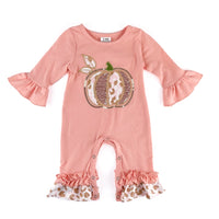 Peach Ruffled Pumpkin Sequin Romper