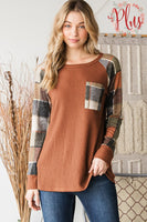 Solid Waffle and Plaid Top with Pocket