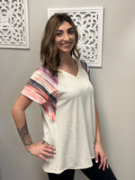 Solid Ribbed and Stripe Top with Stitch