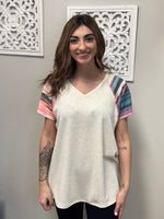 Solid Ribbed and Stripe Top with Stitch