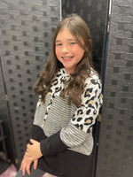 Kids Size Stripe Leopard Color Block Hoodie Top