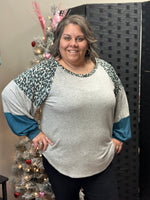 Partial Animal Print Color Block Top