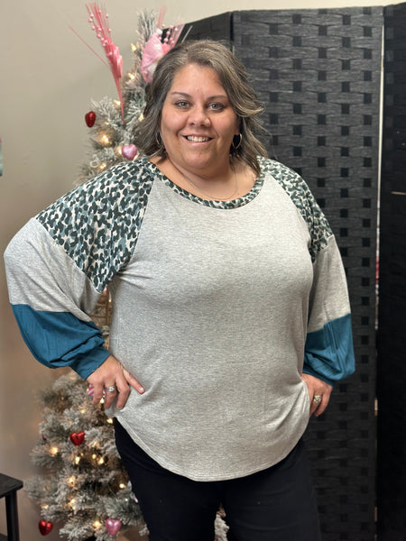 Partial Animal Print Color Block Top