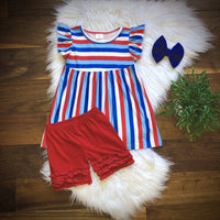 Red, White & Blue Striped Shorts Set
